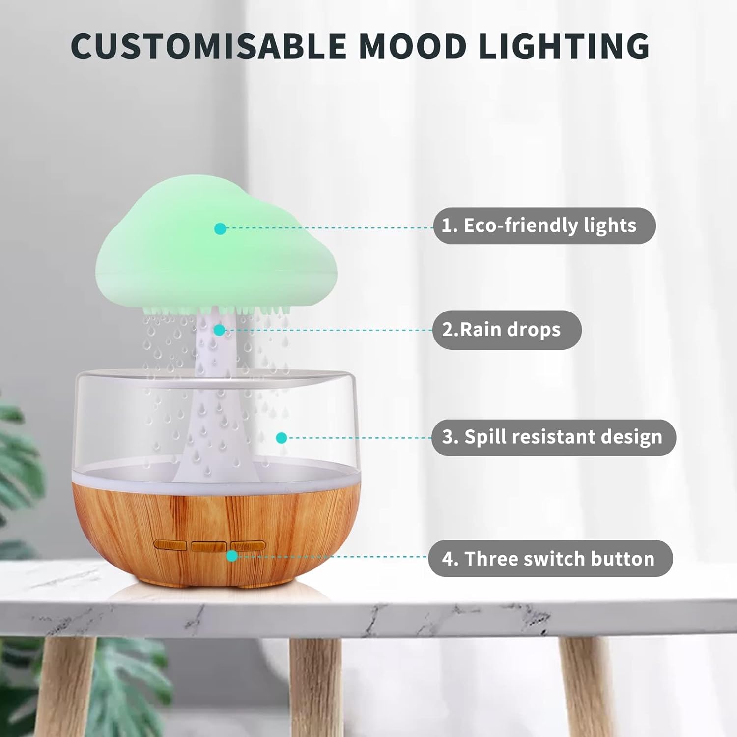 Regenwolken Luftbefeuchter, Regenwolken-Nachtlicht,  Diffuser Luftbefeuchter Mit 7 Farben Led-Lichtern/Luftbefeuchter Schlafzimmer, Wassertropfen Sound Für Schlafen/Entspannung