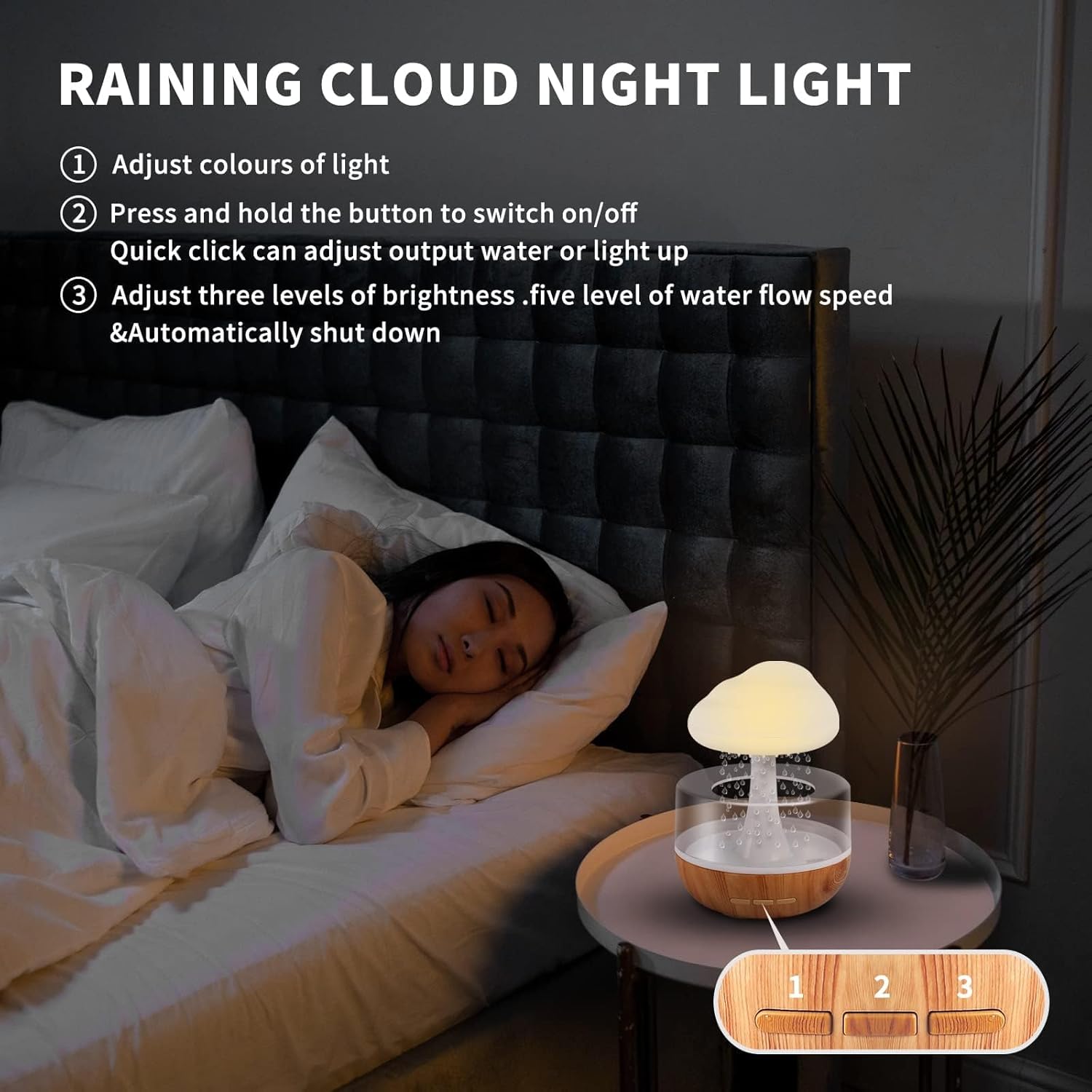 Regenwolken Luftbefeuchter, Regenwolken-Nachtlicht,  Diffuser Luftbefeuchter Mit 7 Farben Led-Lichtern/Luftbefeuchter Schlafzimmer, Wassertropfen Sound Für Schlafen/Entspannung