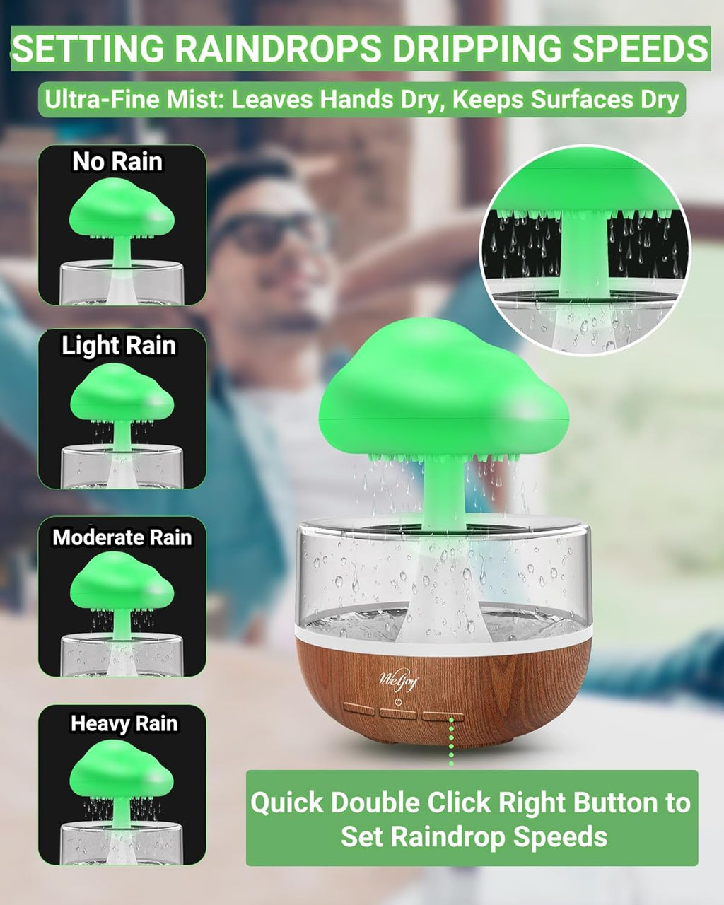 Regenwolken Luftbefeuchter, Regenwolken-Nachtlicht,  Diffuser Luftbefeuchter Mit 7 Farben Led-Lichtern/Luftbefeuchter Schlafzimmer, Wassertropfen Sound Für Schlafen/Entspannung